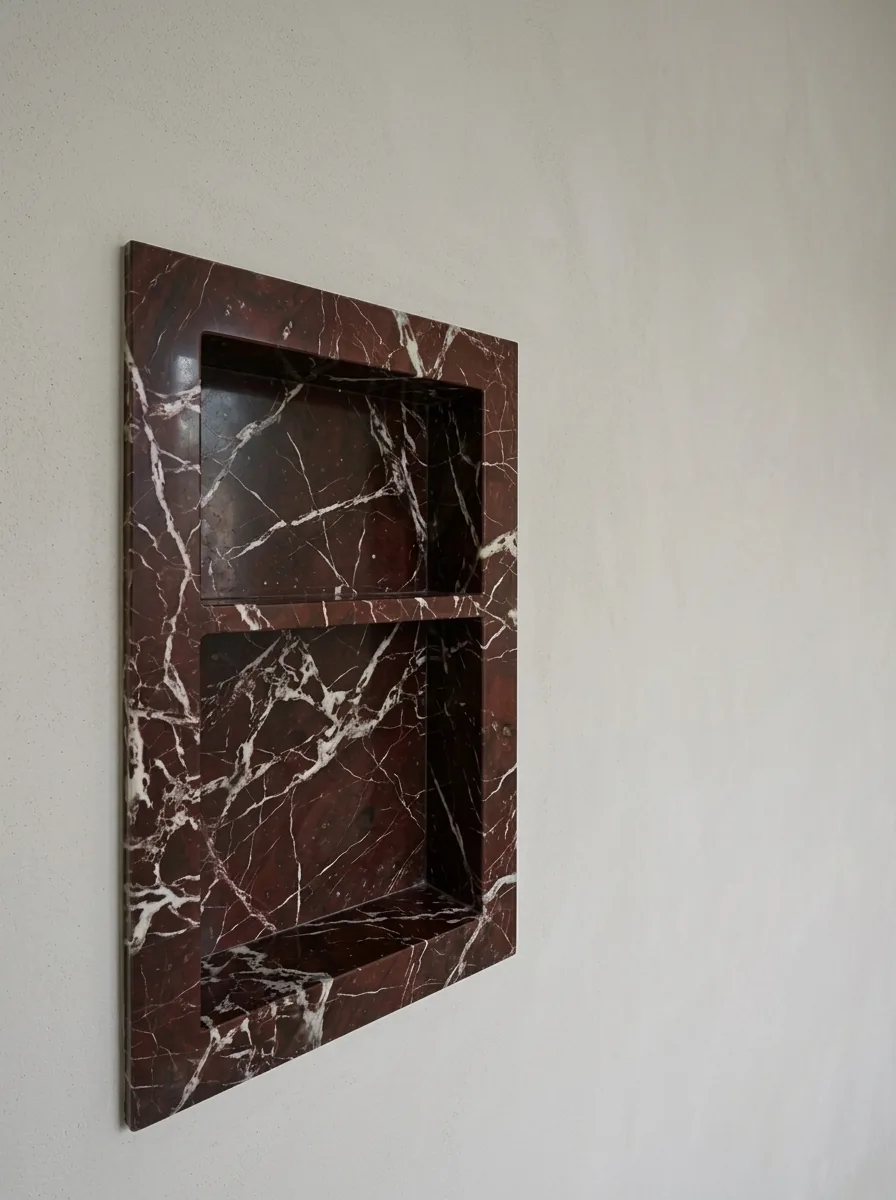 Rosso Levanto marble shower niche